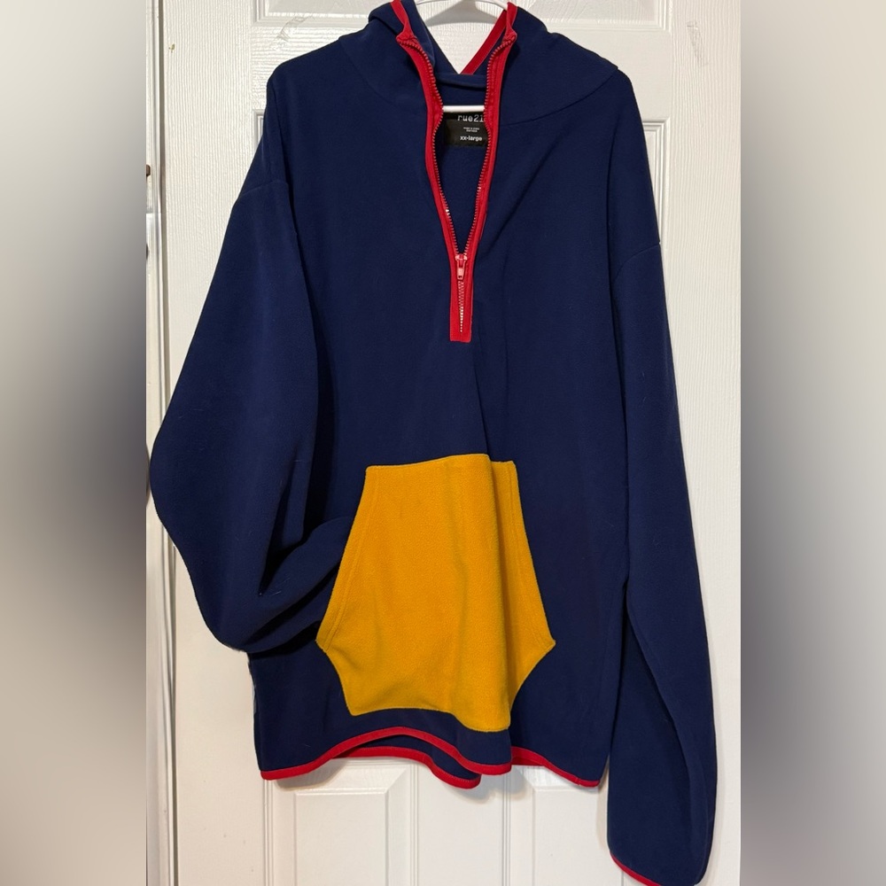 Rue21 XXL Colorblock Fleece Hoodie Pullover Navy Red Yellow Oversized